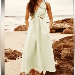 Zara Cut Out Garbardine Midi Dress, Green, SMALL